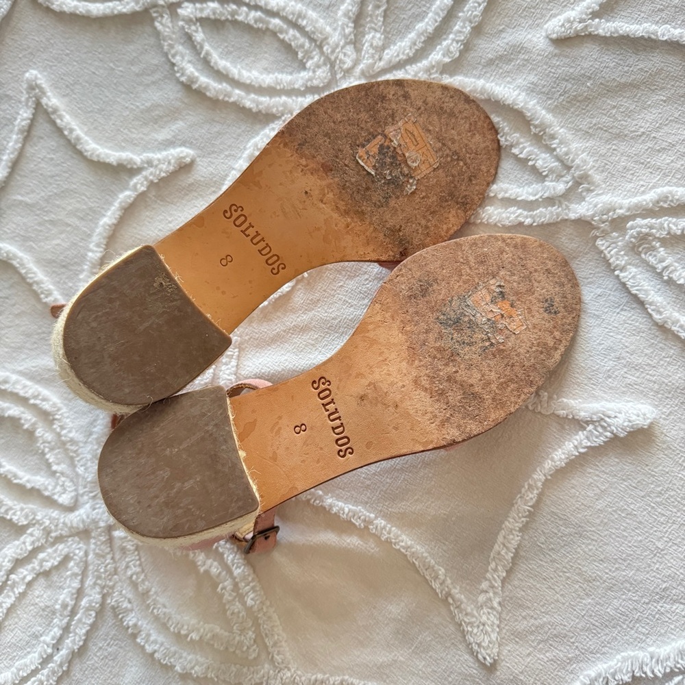 Soludos Capri Sandal Size 8 Peony Pink Suede Block Heel Espadrille Ankle Strap - Picture 4 of 5